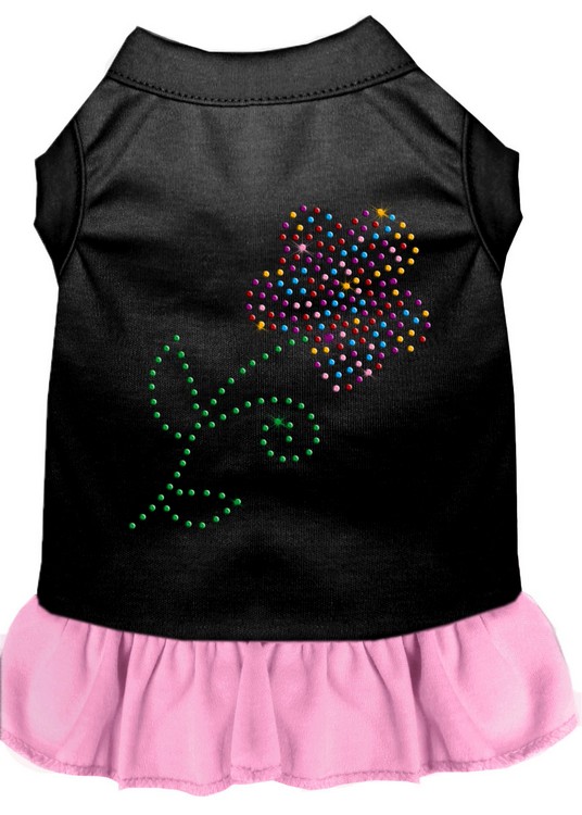 Rhinestone Multi Flower Dress Black with Light Pink XS